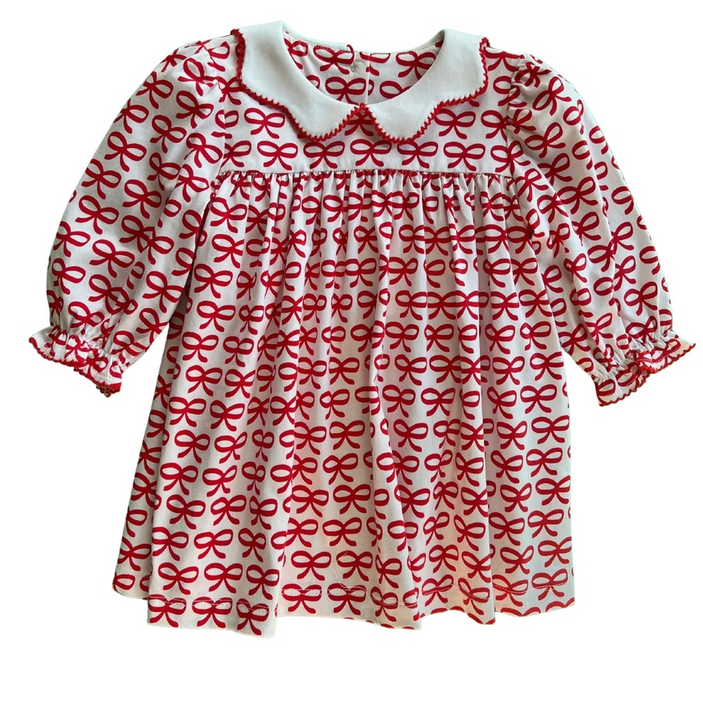Red Bow Scallop Collar Dress